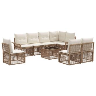vidaXL Conjunto De Sof&aacute;s De Jard&iacute;n 9 Pcs Beige Rat&aacute;n Sint&eacute;tico Vidaxl