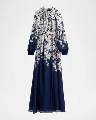 Sachin & Babi Valeria Floral Print Embellished Gown