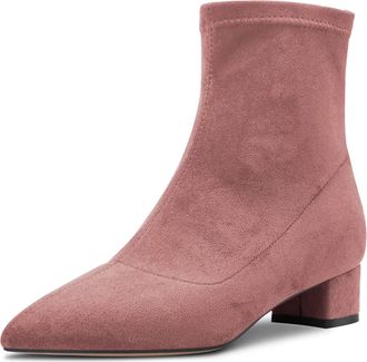 Castamere Women Chunky Block Low Heel Close Pointed Toe Ankle Boots Short Bootie Slip-on Zipper 3.5 CM Heels Classic Cute Shoes Pink 5.5 UK
