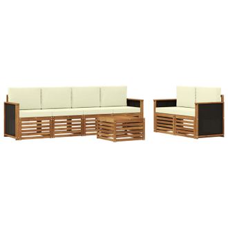 vidaXL Conjunto De Sof&aacute;s De Exterior Con Coj&iacute;n 7 Pcs Natural Y Crema Vidaxl