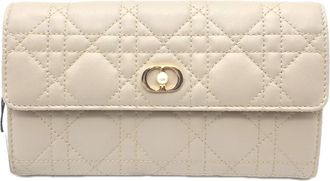 Dior Beige Leather Long Wallet (Bi-Fold) (Pre-Owned)