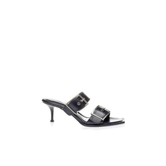 Alexander McQueen Stijlvolle Zwarte Leren Sandalen - Dames - Muiltjes - Zwart - 36 EU - Leer - Schoenen