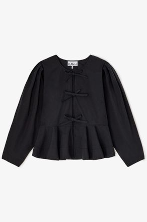 Ganni Black Blouse in Cotton Poplin - Size 10/12 Organic