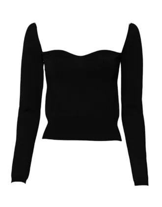 Dolce & Gabbana Square Neckline Long Sleeves Sweater - Black