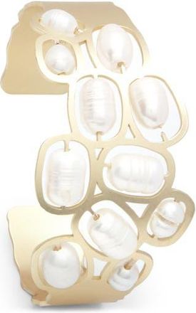 Saachi Faux Pearled Cut Out Waved Cuff Bracelet in Gold at Nordstrom Rack