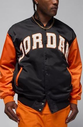 Nike Jordan Brooklyn Collegiate Varsity Jacket in Black/Starfish/Black at Nordstrom Rack, Size X-Large