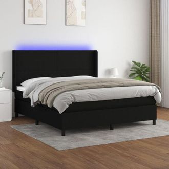 vidaXL Vidaxl - Cama Box Spring Colch&oacute;n Y Luces Led Tela Negro 160x200 Cm