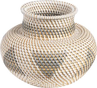 Beliani Beliani - Jarr&oacute;n De Rat&aacute;n Blanco Gris Natural Beige 22 Cm Hecho A Mano Flores Asahan