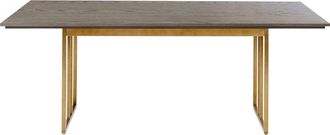 Kare Design Mesa de comedor de fresno macizo y acero dorado 8/10 personas L200