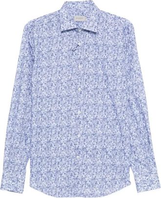 Paul & Shark Katoenen overhemd met bloemenprint - Heren - Casual Overhemden - Blauw - XL - Katoen - Overhemden