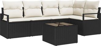 vidaXL Garden Sofa Set 6 pcs Black Poly rattan Vidaxl