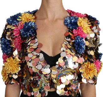 Dolce & Gabbana Womens Crystal Sequined Floral Jacket Coat Clothing