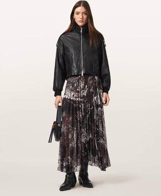 AllSaints Polyester Micaela Pleated Maxi Skirt, Size: UK 14/US 10