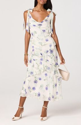 ASTR the Label Fen Floral Print Midi Dress in Off White Purple Floral at Nordstrom, Size X-Small