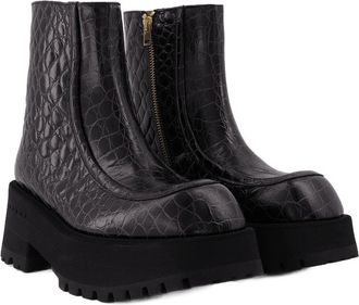 Marni Womens Crocodile-Embossed Leather Boot Black