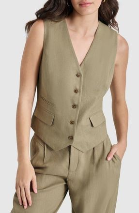 DKNY Linen Blend Vest in Light Fatigue at Nordstrom, Size X-Large