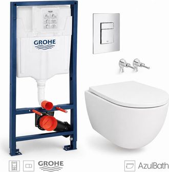 GROHE Pack Wc Bastidor Empotrado Grohe Cisterna Empotrada Y Pulsador Cromo Brillo Con Inodoro Suspendido Swiss 53 Cm Tornado Y Soft-close De Azul Bath