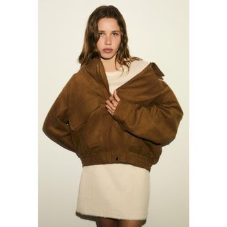 H&M Napped Jacket in Dark Beige at Nordstrom, Size Xx-Small