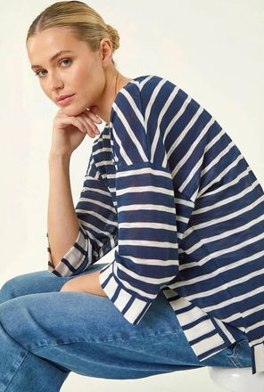 Roman Stripe Print V-Neck Tunic Top