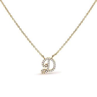 House of Brilliance 10K Gold Diamond Accent A-Z Initial Script Style Pendant Necklace in Yellow | C at Nordstrom