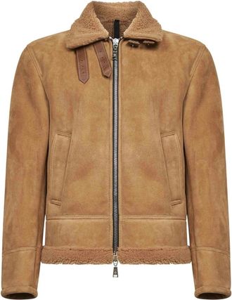 Tagliatore Steele Aviator Jacket - Heren - Leren en Su&egrave;de Jassen - Beige - L - Leer - Jassen