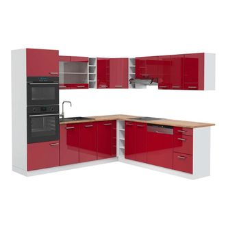 Vicco Cocina Esquinera R-line, Burdeos Brillo Intenso/blanco, 237 X 247 Cm, Et Roble