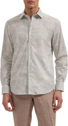 Bugatchi Alvin Shaped Fit Geo Print Button-Up Shirt in Khaki at Nordstrom, Size Xxx-Large