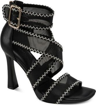 Karl Lagerfeld Careliz Ankle Strap Sandal in Black/White at Nordstrom, Size 5.5