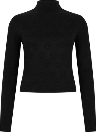 Philipp Plein Dolcevita in jersey slim fit con logo Hexagon jacquard