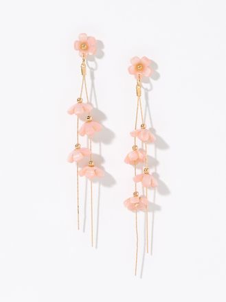 Simons Womens Pink flowers and post long earrings