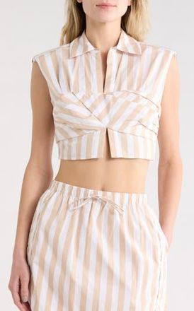 SIMKHAI Emie Cropped Box Sleeve Top in Sand Stripe at Nordstrom Rack, Size 00