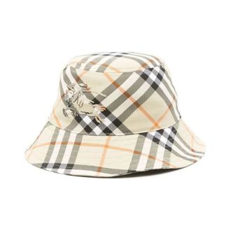 Burberry Accessoires, Dames, Beige, M, Polyester, Vintage Check Patroon Ruiter Hoed