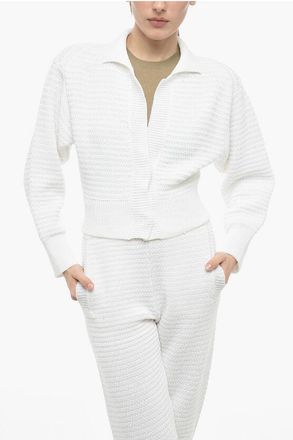 Art Essay Cropped Long-Sleeve Cotton-Knit Cardigan size L