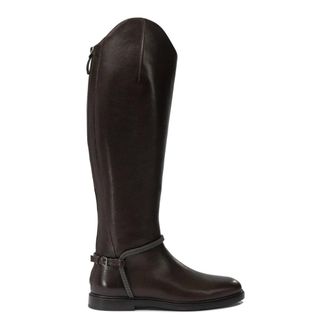 Brunello Cucinelli Schoenen, Dames, Bruin, 37 EU, Leer, Bruine Enkellaarzen met Asymmetrisch Ontwerp