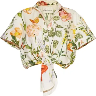 Cara Cara floral-print tie-front shirt - Neutrals