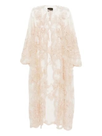Biyan floral-embroidered tulle coat - Beige