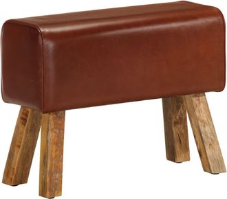 vidaXL Vidaxl - Banco Potro Gimnasio Cuero Aut&eacute;ntico Madera Mango Marr&oacute;n 58 Cm