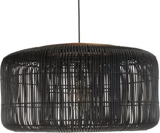 Macabane L&aacute;mpara colgante Bucket 76x76cm en rat&aacute;n negro y teca