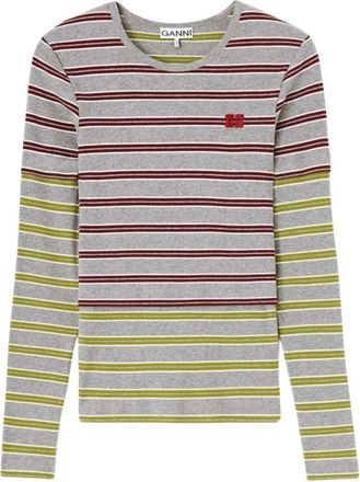 Ganni Tops, Dames, Veelkleurig, M, Katoen, Top met Lange Mouwen