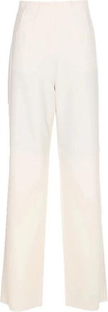 Max Mara Witte Wijde Pijp Platte Voorkant Broek - Dames - Wijde Broeken - Wit - S - Wol - Broeken