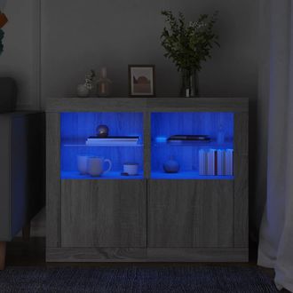 vidaXL Mesitas De Noche Luces Led 2 Uds Madera Ingenier&iacute;a Gris Sonoma Vidaxl
