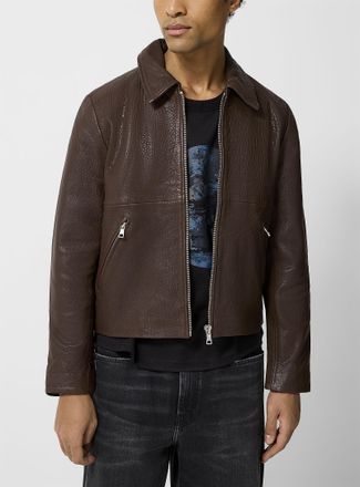 Won Hundred Mens Dutton zippered grained leather jacket