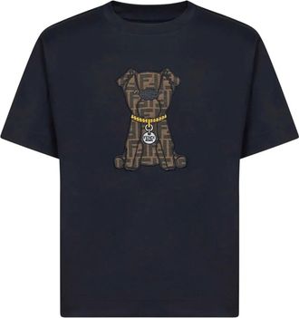 Fendi dog-motif cotton T-shirt - Blue