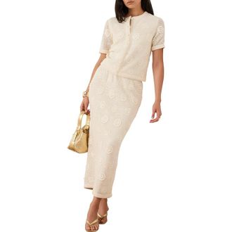 Mint Velvet Sequin Floral Crochet Midi Skirt in Natural at Nordstrom, Size X-Large