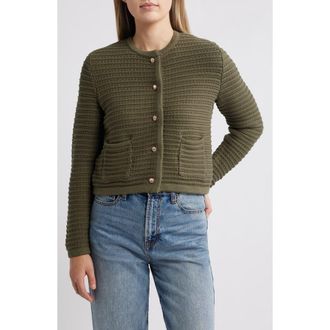 Caslon Textured Pima Cotton Cardigan in Olive Sarma at Nordstrom Rack, Size Xx-Large