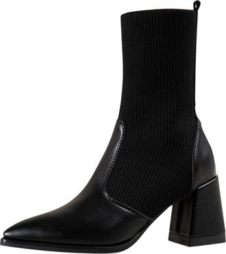 Generic Winter Women Ankle Boots Autumn Winter Chunky Block Heel Pointed Toe Casual Solid Color Fashion Footwear Comfortable Durable Versatile Everyday Wear (