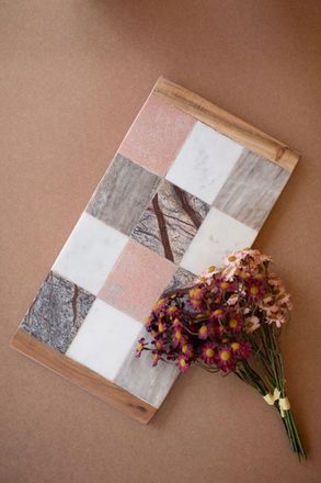Kalalou Rectangle Marble And Wood Checkered Serving Board