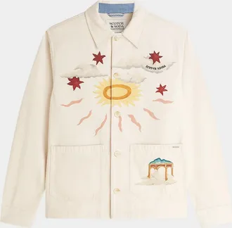 Scotch & Soda Men & apos;s Printed Point Collar Cotton Overshirt
