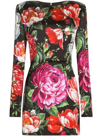 Dolce & Gabbana Jurk met bloemenprint en schoudervullingen - Zwart