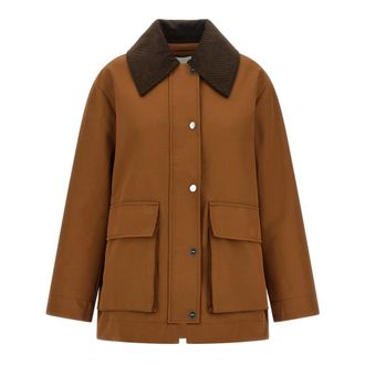 Ganni Jas met corduroy kraag en zakken - Dames - Jassen - Bruin - Maat: 2Xs/Xs Corduroy